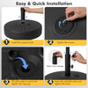 Fillable round umbrella base stand in black, designed for stability with sand or water, ideal for patio and garden use.