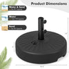 Fillable round umbrella base stand, 19.5 inches, black, holds 66 lbs of sand or water for stability in outdoor settings.