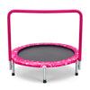 36-inch pink kids trampoline mini rebounder with padded handrail, suitable for indoor and outdoor use.