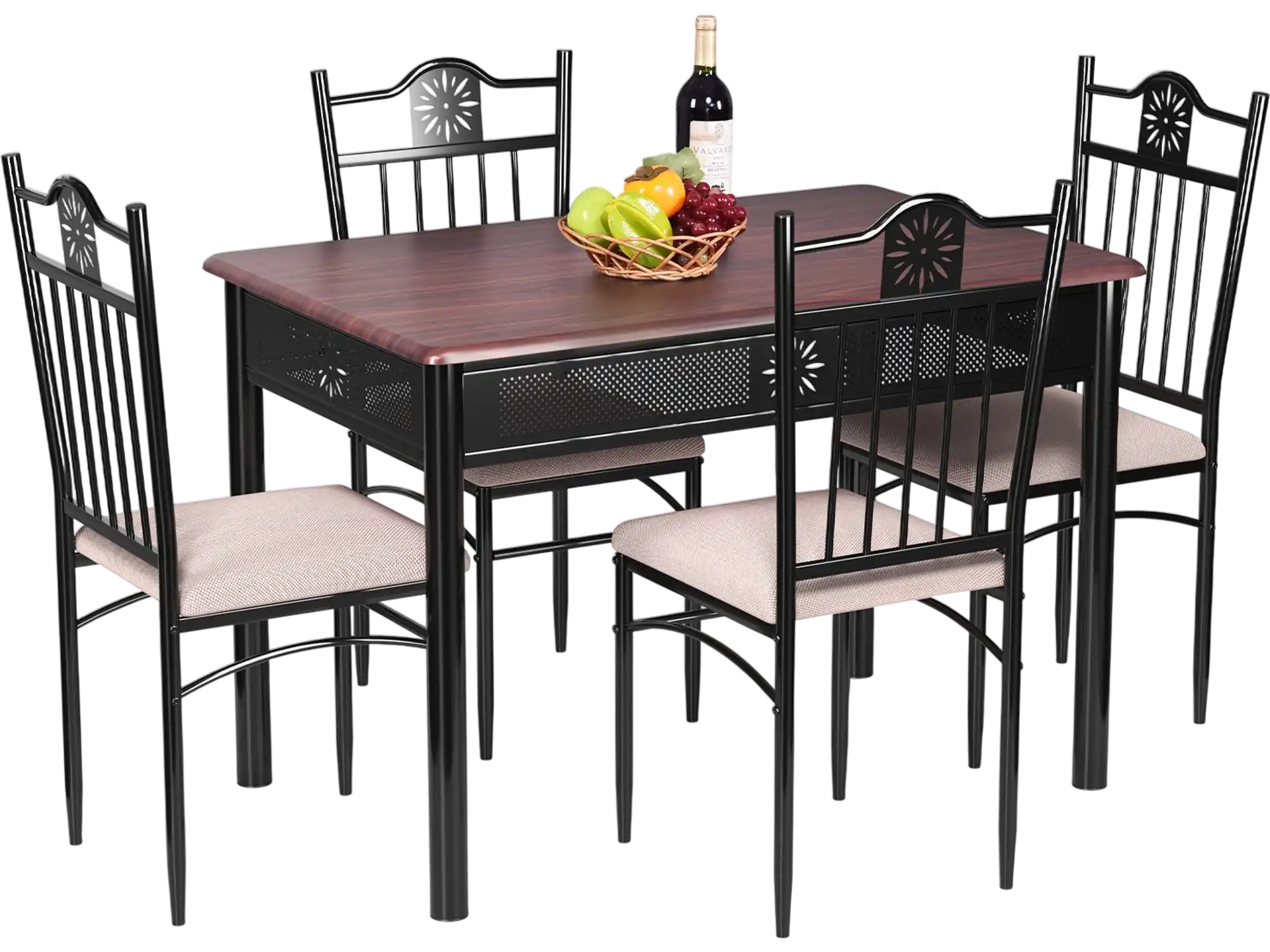 Costway 5-Piece Wood Metal Dining Table Chair Set w/ Cushions 40891326 New