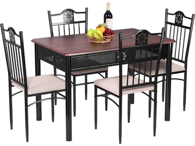 Costway 5-Piece Wood Metal Dining Table & 4 Chairs Set w/ Cushions 40891326 New