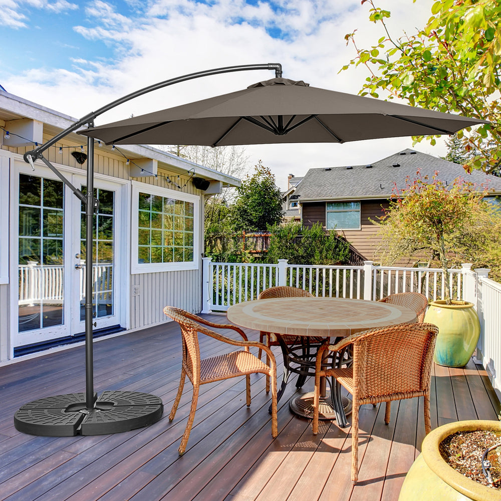10 Feet Offset Umbrella with 8 Ribs Cantilever and Cross Base-Brown - Gallery View 1 of 13