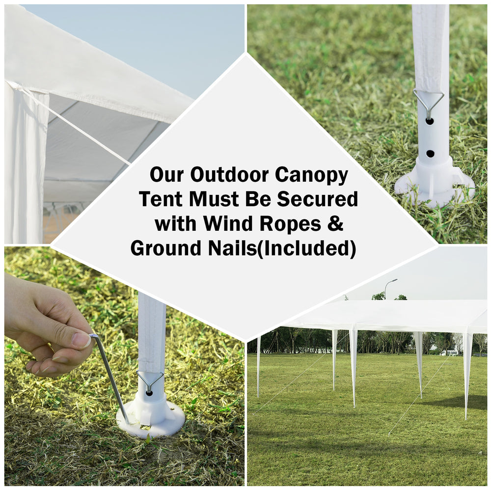 Outdoor 10 x 30 feet gazebo canopy tent with connection stakes and wind ropes for stability during events and.