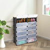 12-cube portable plastic shoe rack in black with transparent doors, ideal for stylish home organization and storage.