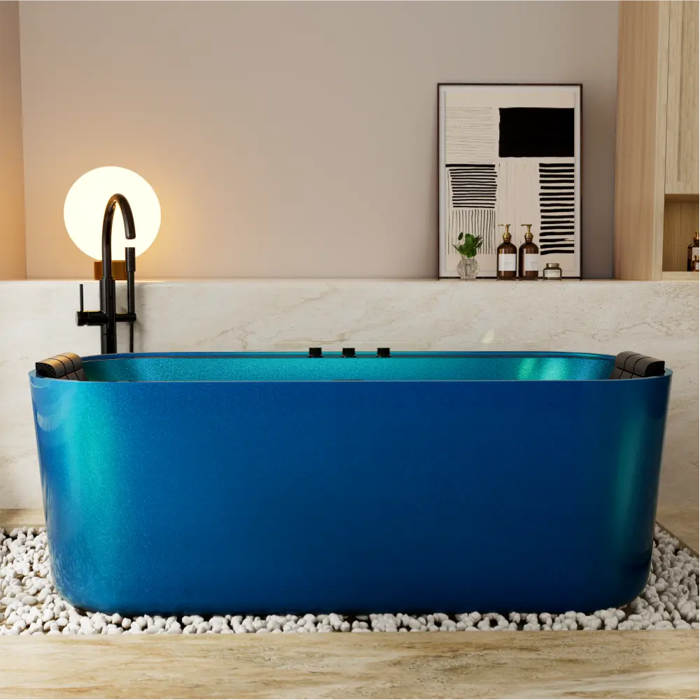 Empava Whirlpool Bathtub 67" Acrylic Freestanding with Center Drain Blue Diamond New