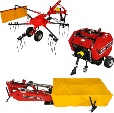 MechMaxx HB3120, HT100, DM6 Hay Equipment Bundle Hay Baler Hay Rake Tedder Disc Mower New