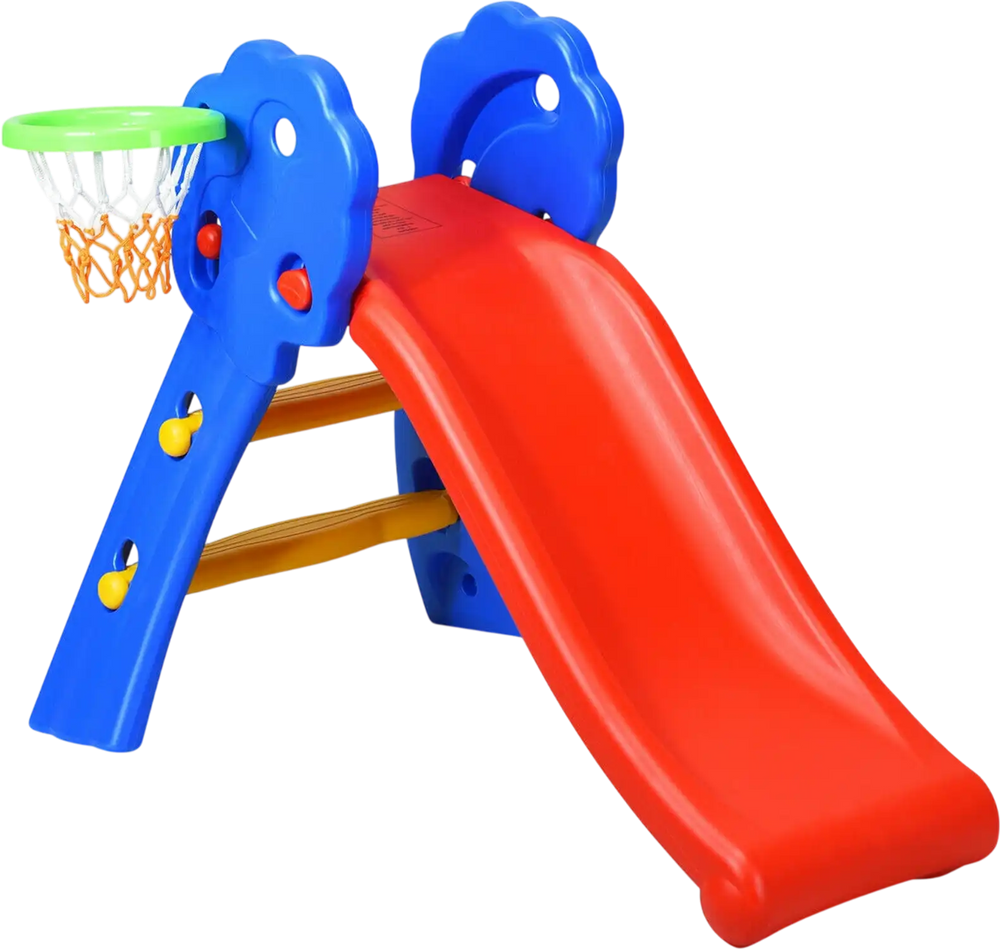 2 Step Indoors Kids Plastic Folding Slide with Basketball Hoop