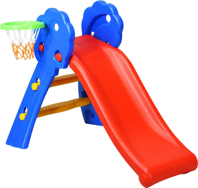 Costway 2-Step Indoor Kids Folding Plastic Slide w/ Basketball Hoop 80731294 New