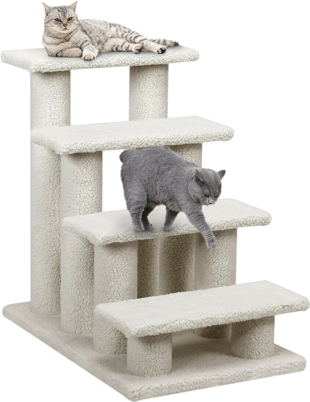 4-step beige cat stairs with scratching posts, providing a stable and comfortable climbing space for indoor cats.