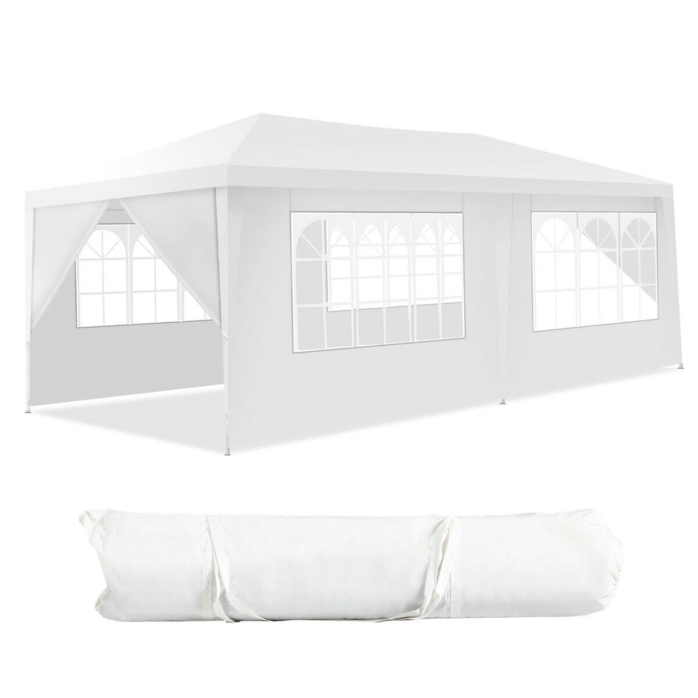 10 x 20 feet white canopy tent with 6 sidewalls, featuring windows and a carry bag, ideal for outdoor events and.