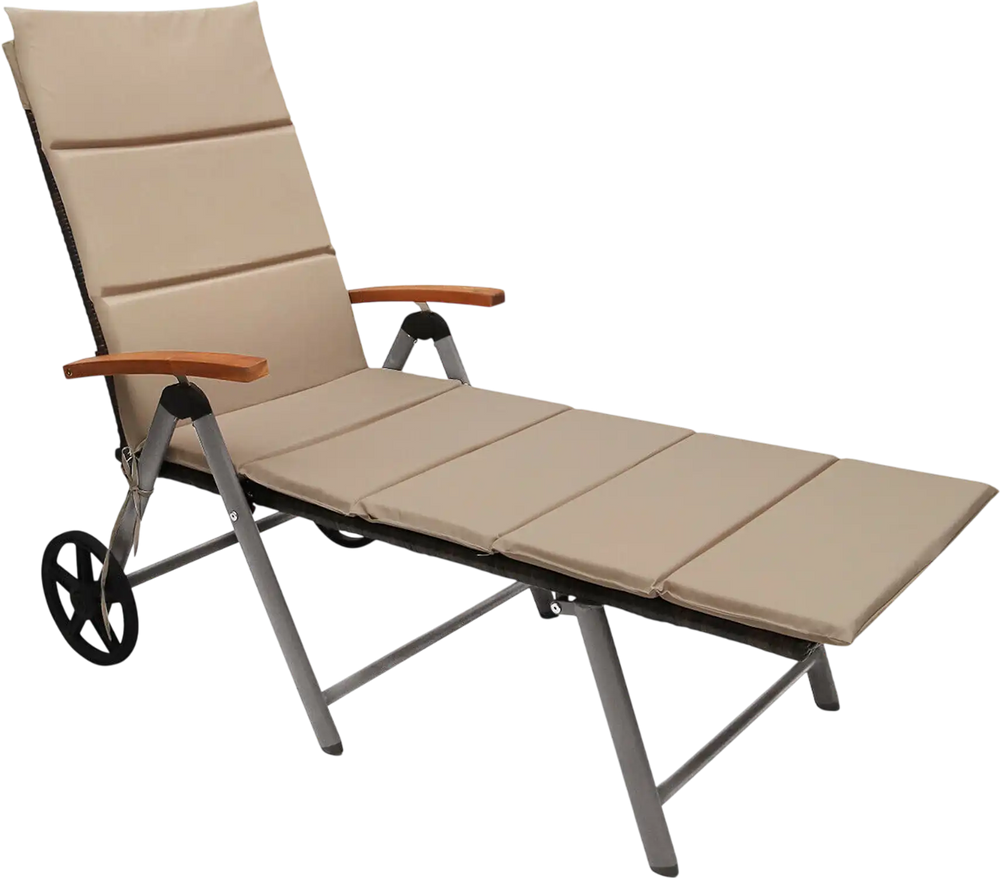 Adjustable outdoor chaise lounge chair with PE rattan and aluminum frame, perfect for sunbathing by the pool or beach.