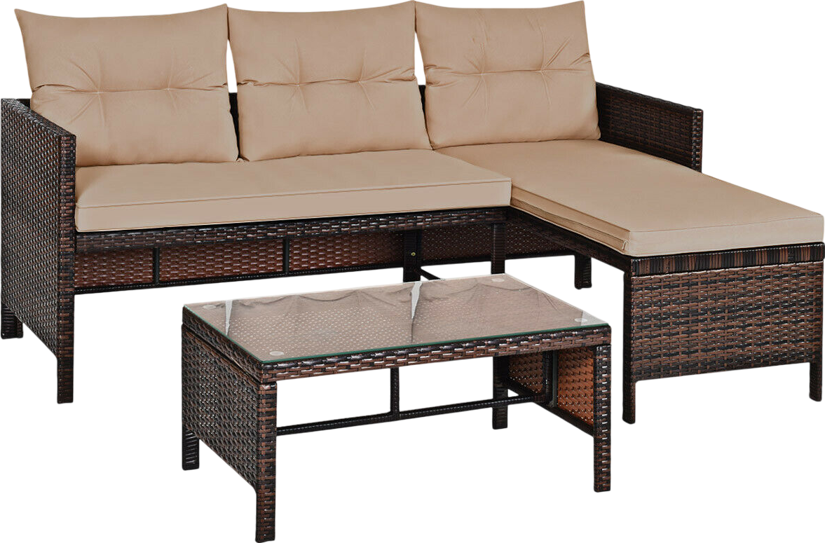 Costway Outdoor Rattan Sofa Set with Coffee Table 3 Pieces New