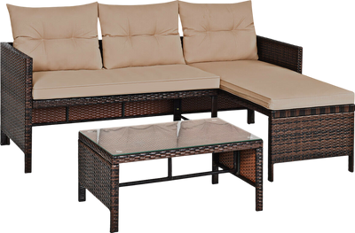 Costway Outdoor Rattan Sofa Set with Coffee Table 3 Pieces New