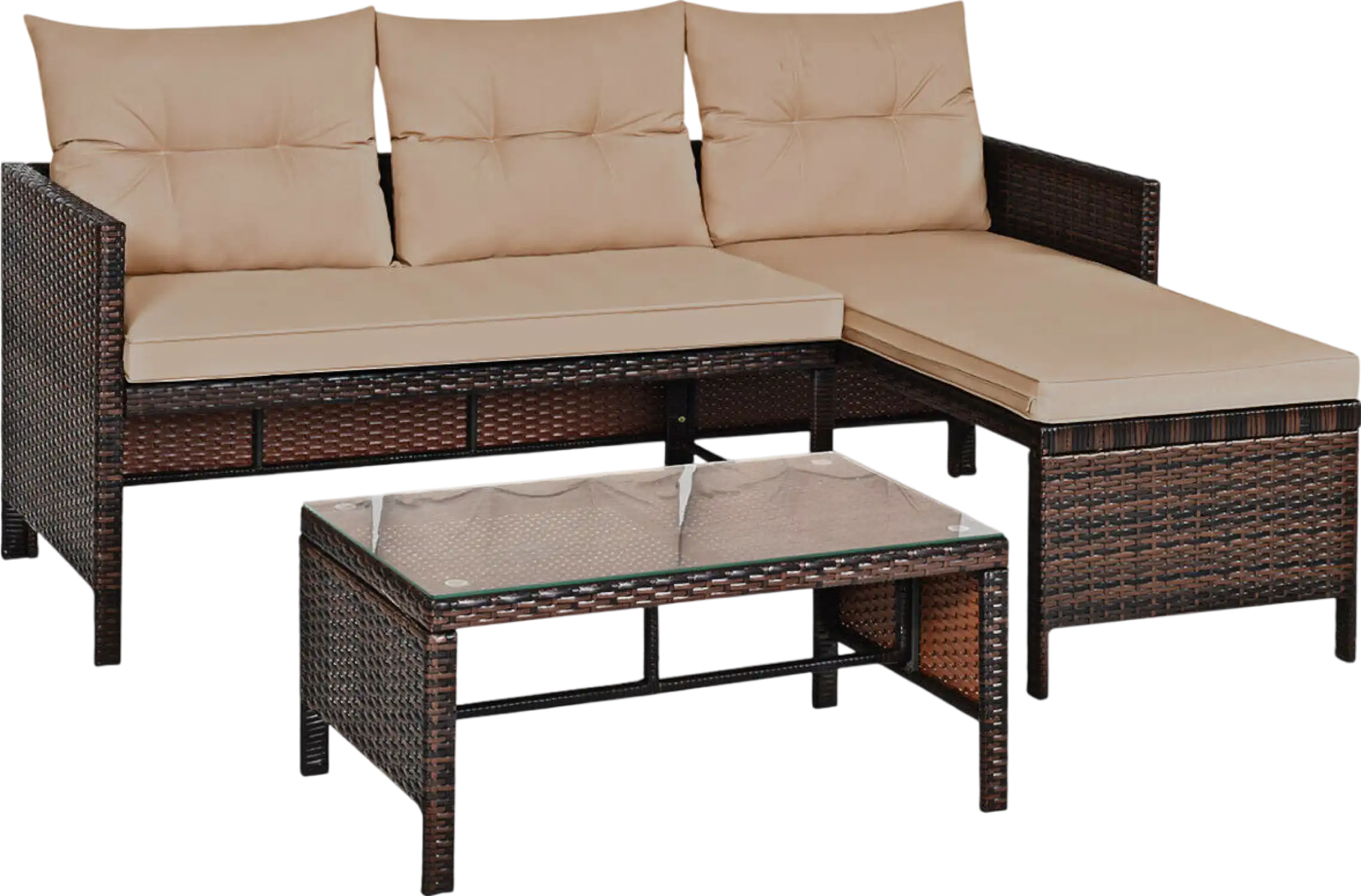 Costway Outdoor Rattan Sofa Set with Coffee Table 3 Pieces New