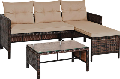 Costway Outdoor Rattan Sofa Set with Coffee Table 3 Pieces New