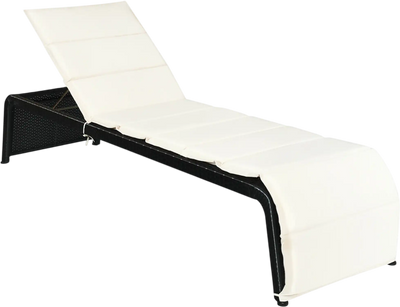 Costway Adjustable Patio Rattan Chaise Lounge Chair Cushioned 41289370 New