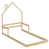 Twin Size Floor Bed with Chimney and Headboard and Handrail-Natural - Gallery View 1 of 1