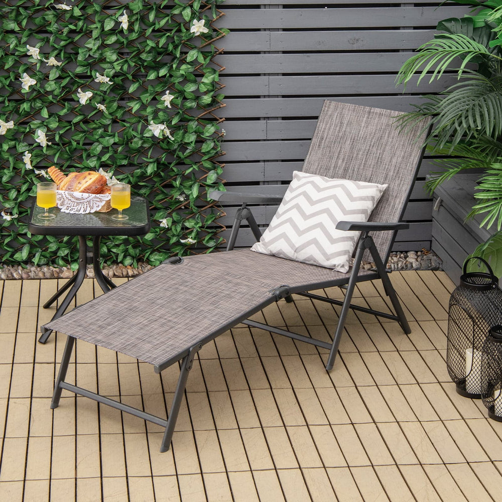 2 Pieces Foldable Chaise Lounge Chair with 2-Position Footrest-Gray - Gallery View 1 of 10