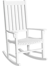 White high back rocking chair made of premium acacia wood, perfect for indoor and outdoor relaxation.