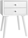 White wooden nightstand with two storage drawers, sturdy design, perfect for bedroom decor and efficient space use.