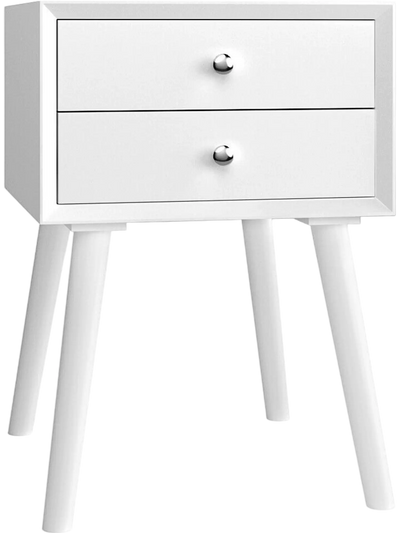 Costway Mid-Century Wooden End Table w/ 2 Storage Drawers 26870135 New