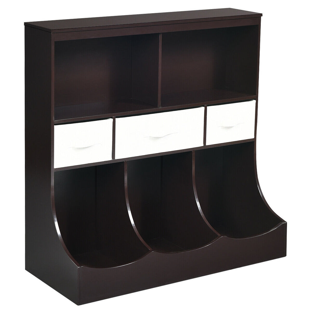 Freestanding Combo Cubby Bin Storage Organizer Unit W/3 Baskets-Brown - Gallery View 1 of 12