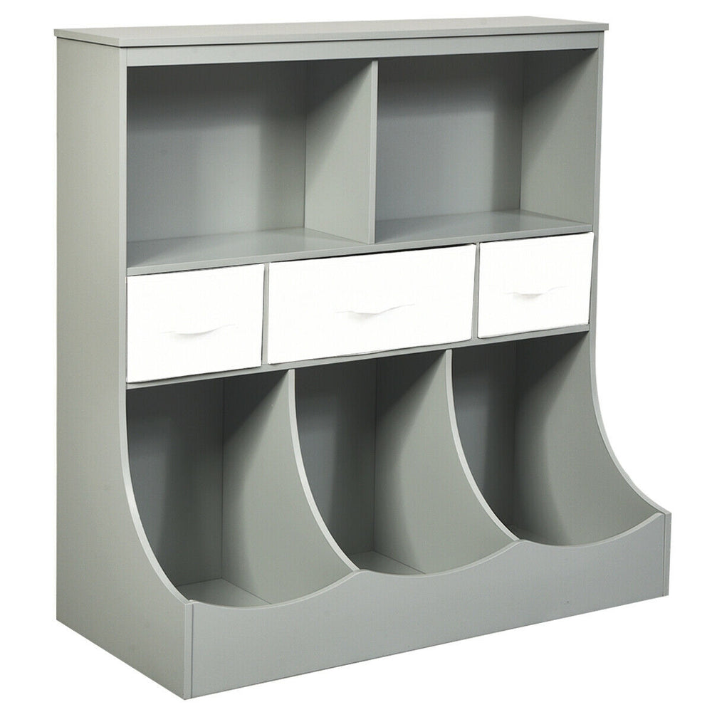 Freestanding Combo Cubby Bin Storage Organizer Unit W/3 Baskets-Gray - Gallery View 1 of 12