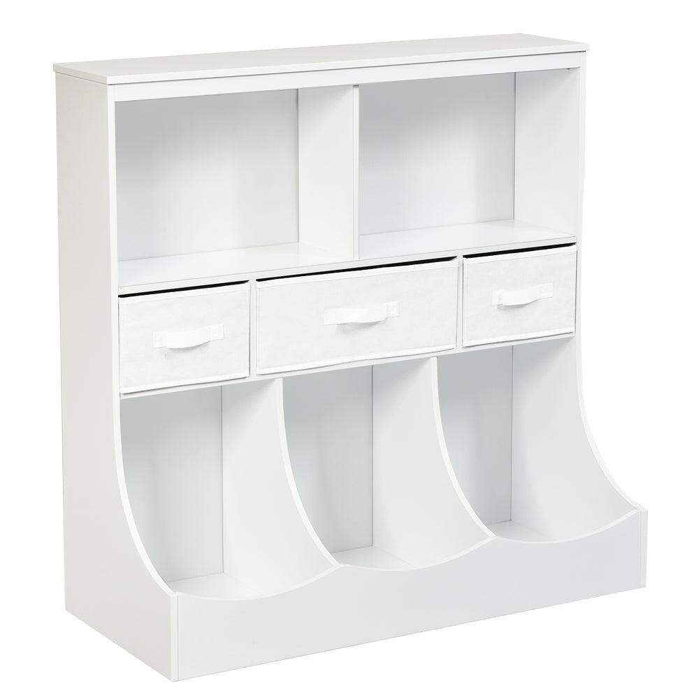 Freestanding Combo Cubby Bin Storage Organizer Unit W/3 Baskets-White - Gallery View 1 of 12