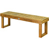 52-inch acacia wood dining bench with slatted seat, natural teak color, perfect for patio or indoor use.