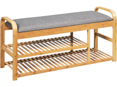 Costway 3-Tier Bamboo Shoe Rack Bench with Cushion 72910548 New