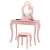 Kids pink makeup dressing table set with mirror, sturdy MDF and pine wood, ideal for bedroom or playroom use.