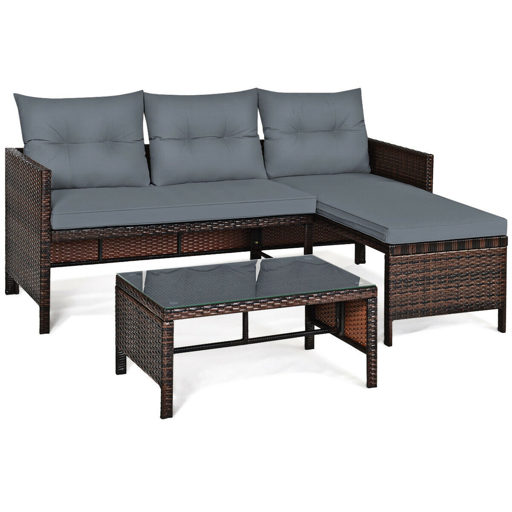 Costway Outdoor Rattan Sofa Set with Coffee Table 3 Pieces New