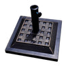 Heavy-duty 17.5-inch square umbrella base stand with decorative pattern, bronze finish, and rust-resistant steel.