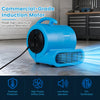 Blue 3-speed commercial air mover with 2800 CFM airflow, adjustable angles, and anti-slip feet for versatile drying tasks.