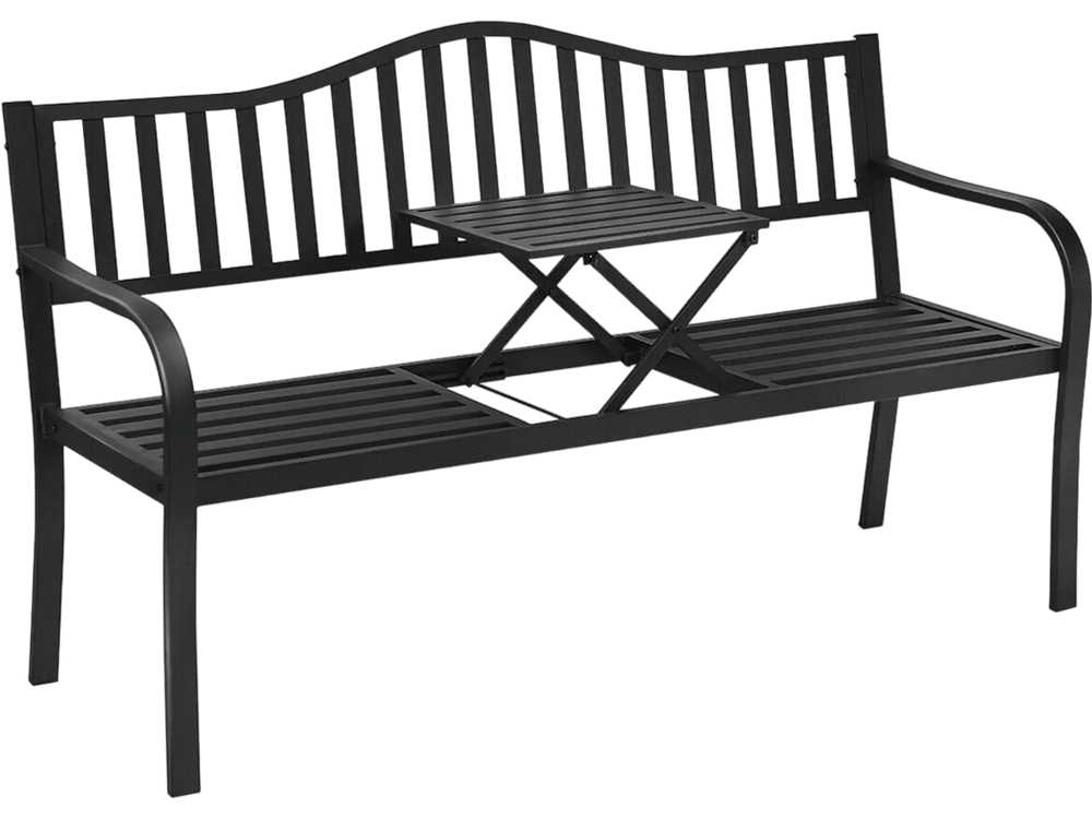 Patio Garden Bench Steel Frame with Adjustable Center Table
