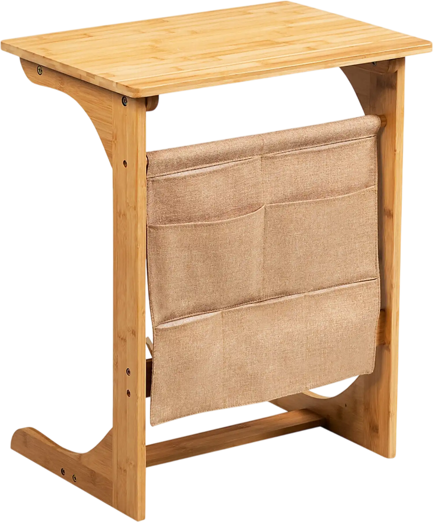 Costway Bamboo Sofa End Bedside Table with Storage Bag 13867920 New