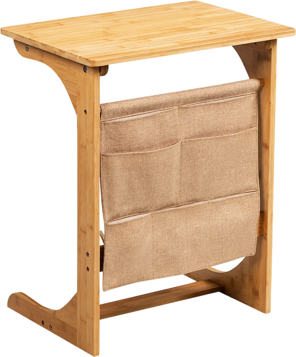 Bamboo Sofa Table End Table Bedside Table with Storage Bag
