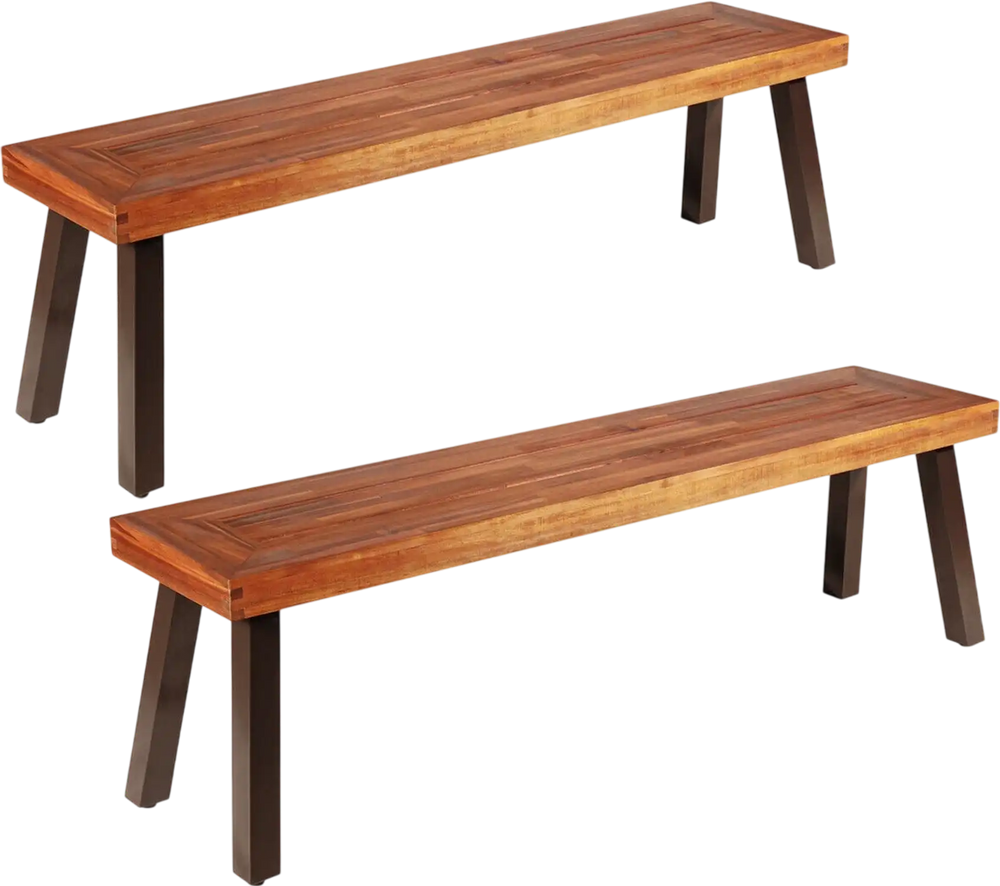 Set of 2 Patio Acacia Wood Dining Benches