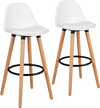 Set of two mid-century barstools with white PU leather seats and beech wood legs, ideal for dining or home bars.