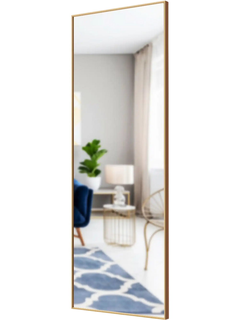 Full-length 59-inch rectangle mirror with a golden aluminum alloy frame, perfect for bedroom or entryway decor.