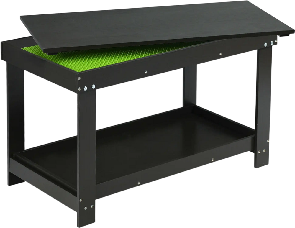 Dark brown multifunctional wood kids activity play table with storage shelf, ideal for learning and play.