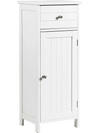 White wooden bathroom floor storage cabinet with drawer and adjustable shelves, perfect for organizing any room.