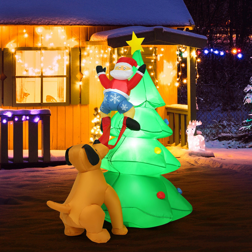 Inflatable 6.5 feet Christmas tree with Santa and LED lights, perfect for outdoor holiday decor and stable in windy.