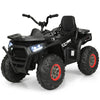 Kids electric 4-wheeler ATV in black with LED lights, MP3, and safety features for fun outdoor driving.