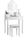 Makeup vanity dressing table set in white with dimmable bulbs, cushioned stool, and four storage drawers for elegant.
