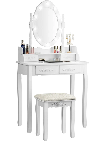 Costway Makeup Vanity Dressing Table Set Dimmable Bulbs Cushioned Stool 20781436 New