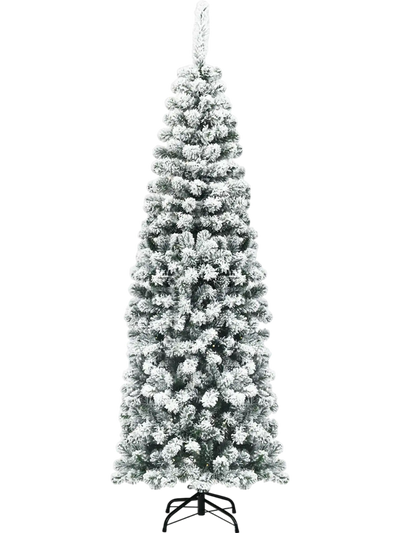 Costway 6' Unlit Snow Flocked Hinged Artificial Pencil Christmas Tree 500 Tips 04135286 New