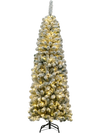 6 Feet Pre-lit Snow Flocked Artificial Pencil Christmas Tree with 250 LED Lights