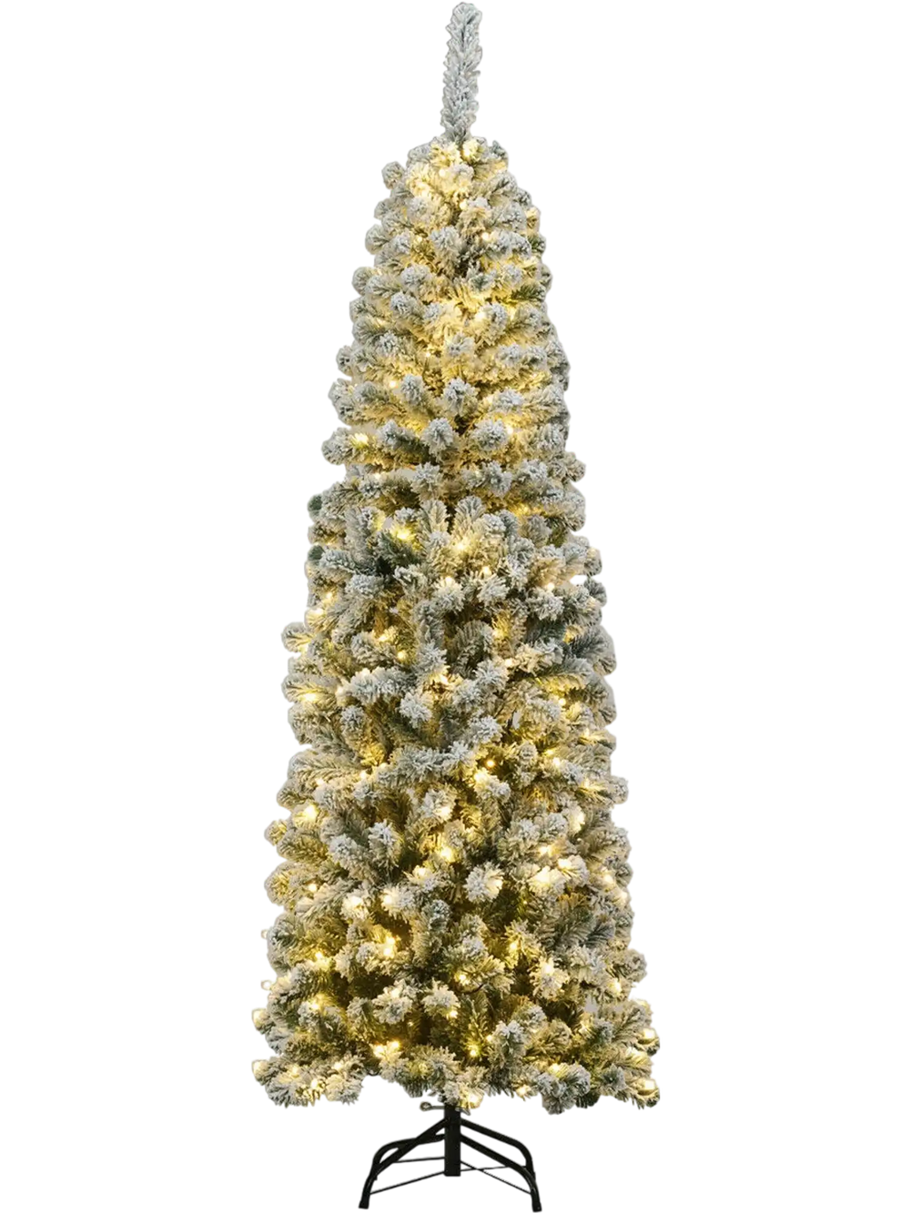 6 Feet Pre-lit Snow Flocked Artificial Pencil Christmas Tree with 250 LED Lights