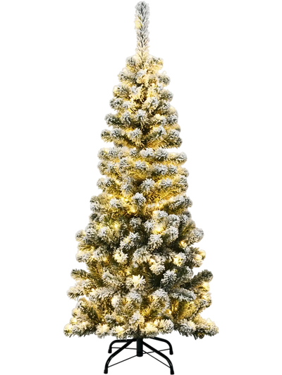 Costway 4.5' Pre-Lit Snow Flocked Pencil Christmas Tree 150 LED 93417562 New